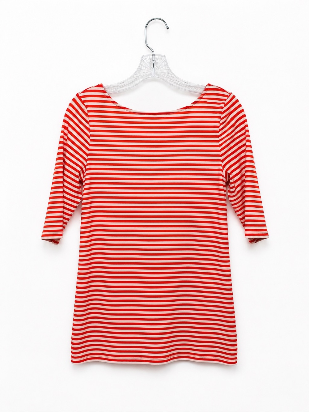 Old Navy Medium Red White Stripe Ballet Back Top Boat Neck Modal Blend Tee - Picture 2 of 5